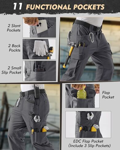 IGOLUMON Men's Stretch Tactical Pants,Ripstop Cargo Pants with 11 Pockets, Lightweight Outdoor EDC Work Hiking Pants Darkgrey in Kuwait