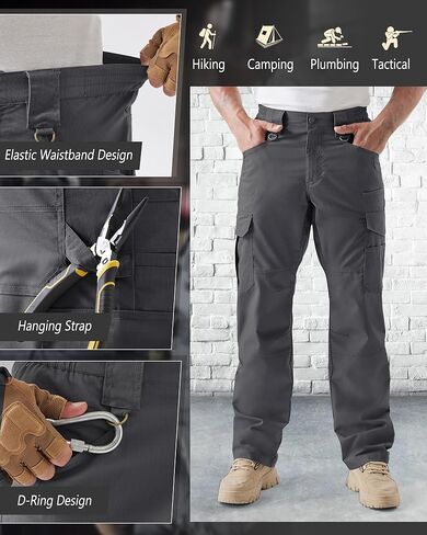IGOLUMON Men's Stretch Tactical Pants,Ripstop Cargo Pants with 11 Pockets, Lightweight Outdoor EDC Work Hiking Pants Darkgrey in Kuwait
