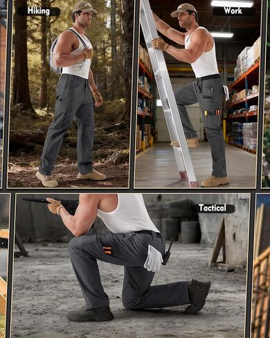 IGOLUMON Men's Stretch Tactical Pants,Ripstop Cargo Pants with 11 Pockets, Lightweight Outdoor EDC Work Hiking Pants Darkgrey in Kuwait
