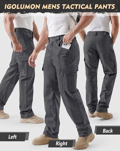 IGOLUMON Men's Stretch Tactical Pants,Ripstop Cargo Pants with 11 Pockets, Lightweight Outdoor EDC Work Hiking Pants Darkgrey in Kuwait