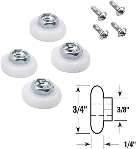 4-Pack Sliding Shower Door and Tub Rollers, 3/4 inch Roller Diameter, for The Replacement of Sliding Glass Shower Door Rollers Runners Wheels, Ultra Quiet Ball Bearing, Threaded Hex Hub in Saudi Arabia