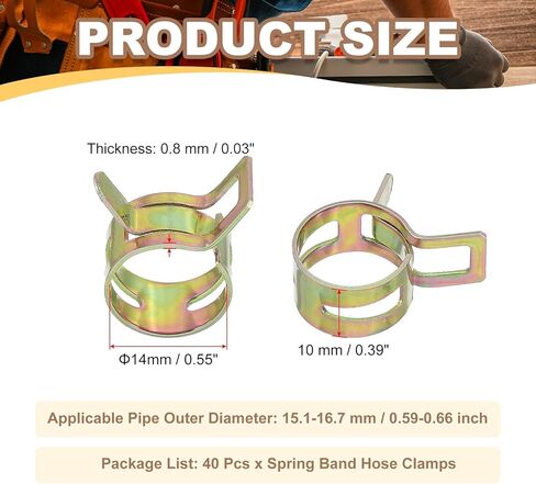 مشابك خرطوم شريط الربيع من PATIKIL، 40 قطعة لـ 15.1-16.7 مم OD 0.6 بوصة (14 مم) أنبوب مشبك زنبركي من الصلب المنغنيز لخط الوقود من السيليكون وأنبوب خرطوم هواء فراغي أنابيب المياه، متعدد الألوان in Kuwait