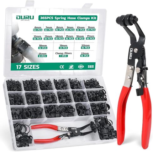OURU 365PCS 6-25mm Spring Band Hose Clamps Assortment kit with Hose Clamp Plier, Constant Tension Hose Clamps for Fuel Lines, Silicone Vacuum Hoses, Water Pipe, Low-Pressure Air Clips in Kuwait