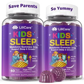 LILICARE Kids Sleep Gummies, Kid Calcium Gummies + D3, Sleep Aid, Kid Ashwagandha Gummy, Phosphatidylserine, L-Theanine for Brain Focus, Unwind, Sweet Dream Magic Supplement for Kids Parents, 2Pack in Kuwait