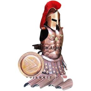 NauticalMart Medieval Copper 300 Spartan Set Muscle Armor Helmet W/Red Plume Leg Arm Guards Halloween in Kuwait