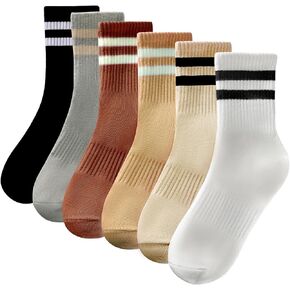 جوارب Tlmody Crew للنساء، جوارب قطنية مريحة كاجوال، جوارب مخططة 6 أزواج مقاس 5-10 in Kuwait