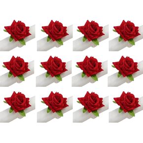 12 PCS Red Rose Shape Towel Buckle Napkin Ring Wedding Party Valentine's Day Hotel Table Decor Metal Gold Napkin Holder in Saudi Arabia