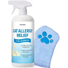 Cat Allergen Spray, Cat Allergy Relief for Humans - Helps Reduce Pet Dander with Chamomile & Green Tea - No Bath Required, Includes Applicator Mitt, 16.09 oz in Kuwait