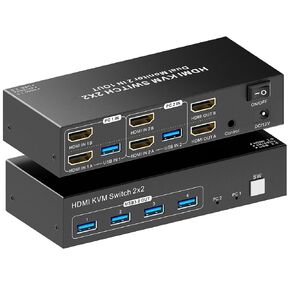 HDMI KVM Switch 2 Monitors 2 Computers 4K@60Hz, Dual Monitor KVM Switcher 2 PC Extended Display for 2 Port Share 4 USB 3.0 Ports, Wired Remote & 2 USB 3.0 Cables Included in Kuwait