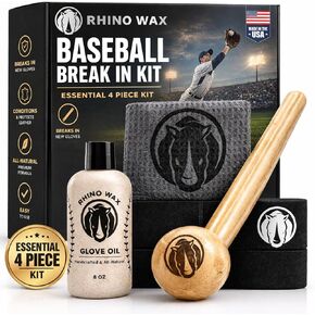 Rhino Wax - Baseball Glove Break-in Essentials Kit - Includes Premium Oil for Ball Gloves, Mallet for Breaking in, Shaping Wrap, and Microfiber Cloth - Everything to Get Your Glove Game Ready in Kuwait