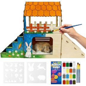Extra Large Bunny Hideout, Cozy Rabbit Castle with Fleece Mats, Wooden Rabbit Hideout, Bunny House Indoor Indoor, Chinchilla, Guinea Pig House (Pet Safe Wood Joints) in Kuwait
