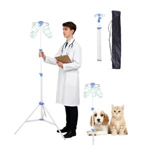 IV Pole - حامل ضخ محمول قابل للطي مع 3 قاعدة مثلثة و4 خطافات، حامل حقيبة تنقيط بارتفاع قابل للتعديل مع حقيبة حمل، ثابت للعناية المنزلية والمستشفيات والسفر، أسود in Kuwait