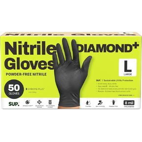 قفازات نيتريل فائقة التحمل، 8 مل، نسيج ماسي، مسحوق مقاوم للمواد الكيميائية، وخالي من اللاتكس، آمن للطعام باللون الأسود، 50 قيراط in Kuwait