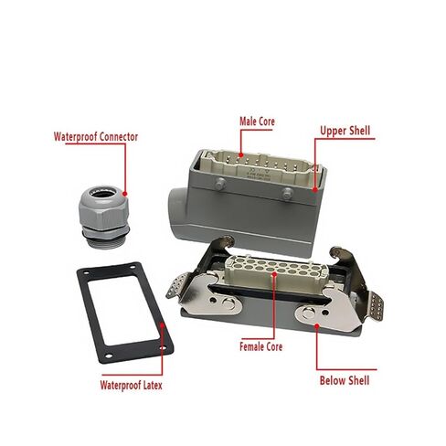 Rectangular Heavy Duty Connectors HDC-HE Socket 16A Top Side Outlet 6/10/16/24/32/48 Core 1Pcs(16 Core Top Line) in Saudi Arabia