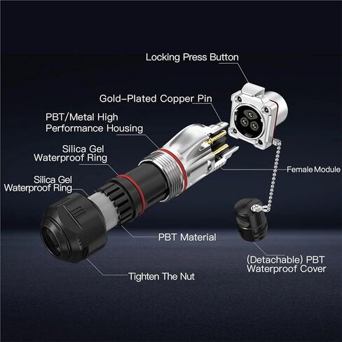 1 قطعة مقاوم للماء IP68 M24 موصل دائري 2 3 4 10 12 19 24 دبوس BD24 موصل لوحة خارجية لمعدات إشارة الطاقة (قابس أنثى ، 3P) in Kuwait