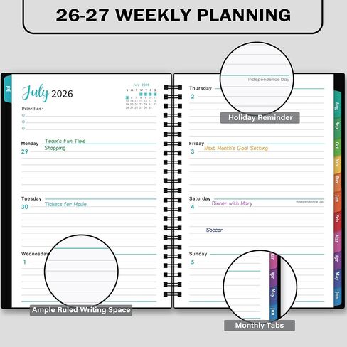 2024-2025 Academic Planner – Weekly ＆ Monthly Planner 2024-2025, Jul. 2024 – Jun. 2025, Calendar Planner, 6.4" x 8.5" with Flexible Cover, Tabs, Strong Twin-Wire Binding, Inner Pocket, 21 Notes Pages in Kuwait