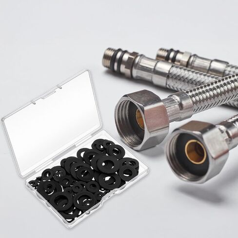 مجموعة متنوعة من 100 قطعة من غسالات النايلون المسطحة، 7 مقاسات من غسالات النايلون شديدة التحمل، وسادات ممتصة للاهتزاز، غسالة سوداء لإصلاح رأس الدش والحديقة وغسالة السباكة (20/16/12/9/8/6/5 مم) in Kuwait