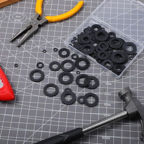 مجموعة متنوعة من 100 قطعة من غسالات النايلون المسطحة، 7 مقاسات من غسالات النايلون شديدة التحمل، وسادات ممتصة للاهتزاز، غسالة سوداء لإصلاح رأس الدش والحديقة وغسالة السباكة (20/16/12/9/8/6/5 مم) in Kuwait