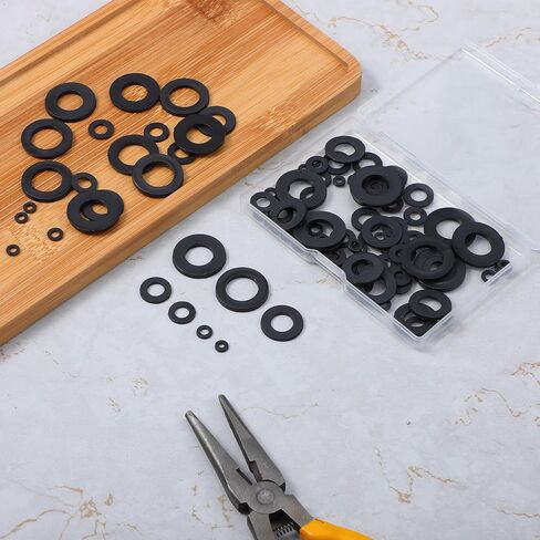 مجموعة متنوعة من 100 قطعة من غسالات النايلون المسطحة، 7 مقاسات من غسالات النايلون شديدة التحمل، وسادات ممتصة للاهتزاز، غسالة سوداء لإصلاح رأس الدش والحديقة وغسالة السباكة (20/16/12/9/8/6/5 مم) in Kuwait