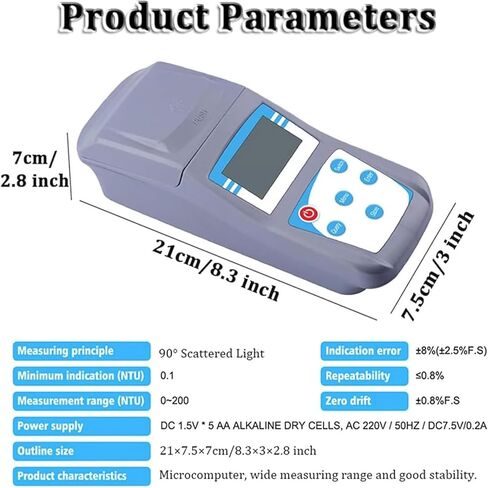 0-200 NTU High Precision Turbidimeter, Handheld Digital Turbidity Meter, Water Quality Tester, 90° Scattered Light, Accuracy 0.1, with Carrying Case, Microcomputer Intelligent, for Swimming Pool, Lab in Saudi Arabia