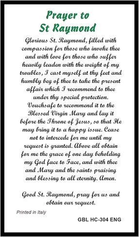 Saint Raymond Nonnatus Patron of Expectant Mothers and Midwives Ramon Nonato Patron de las Embarazadas Blessed Prayer Card with or without a Medal with or without Necklace Your Choice (MEDAL+CARD) in Kuwait