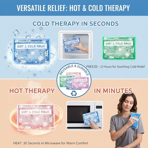 4-Pack Reusable Gel Ice Packs with Soft Plush Cover - Hot & Cold Therapy for Pain Relief, Injuries, Muscle Soreness - Soothing Comfort for Back, Knees, Shoulders (4 Colors) in Kuwait
