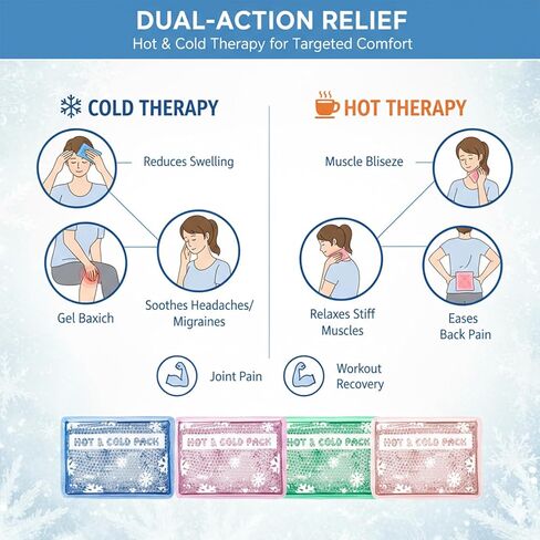 4-Pack Reusable Gel Ice Packs with Soft Plush Cover - Hot & Cold Therapy for Pain Relief, Injuries, Muscle Soreness - Soothing Comfort for Back, Knees, Shoulders (4 Colors) in Kuwait
