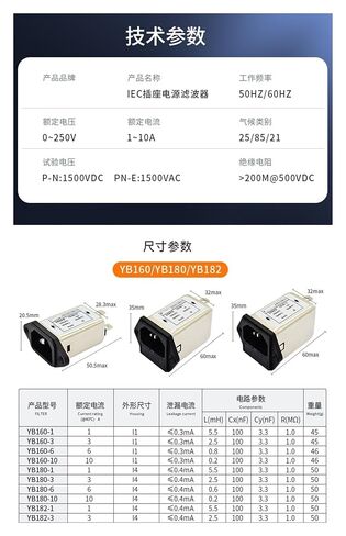 YB180-1A/3A/6A/10A Socket + Single Fuse Power Filter 220V/250V(YB180-6A) in Saudi Arabia