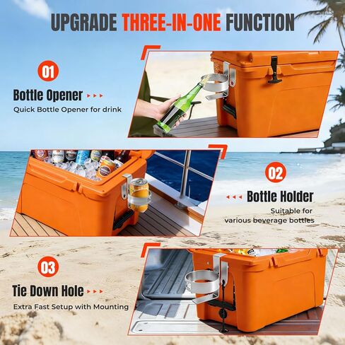 Upgrade 3-in-1 Cup Holder Fit for YETI RTIC Coolers, Cooler Drink Bottle Opener,Heavy Duty Cooler Tie Down Kits Mount in Saudi Arabia