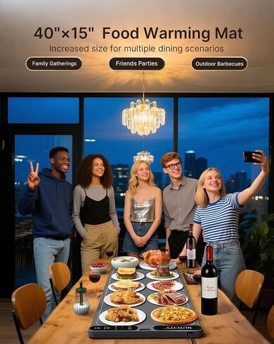 Warming Mat for Food Extra Large, 40" x 15" - Fast Full Surface Heating, Foldable Warming Trays for Food, Food Warming Mat with 7 Temp Settings & 8-Hour Timer for Buffets Party, Gathering in Saudi Arabia
