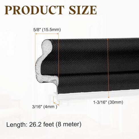 uxcell 26ft Kerf الطقس تجريد ختم الباب، على شكل حرف V شريط ختم الباب رغوة عازلة للصوت لعزل الفجوات الكبيرة، (غطاء أسود / رغوة بيضاء) in Kuwait