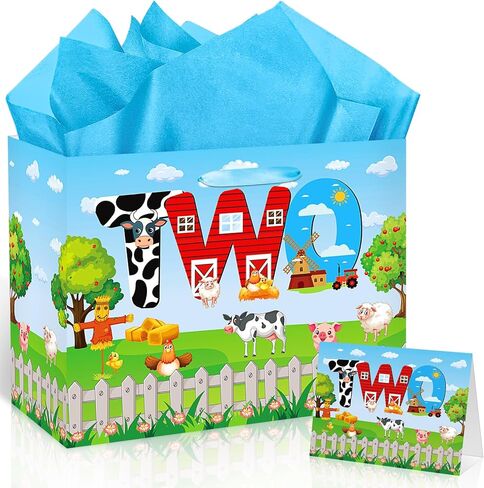 Farm Animal Gift Bag Large Barnyard Birthday Party Favor Bags with Handles Farm Cow Pig Sheep Birthday Wrapping Paper Greeting Card for Kid Baby Shower Christmas Birthday Party Decorations Supplies in Saudi Arabia