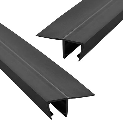 Queenbox 2pcs 19.6in شريط إغلاق جانبي للباب الزجاجي للزجاج 1/4in، F شكل باب الدش الاجتياح إيقاف التسربات يخلق حاجزًا مائيًا، أسود in Kuwait