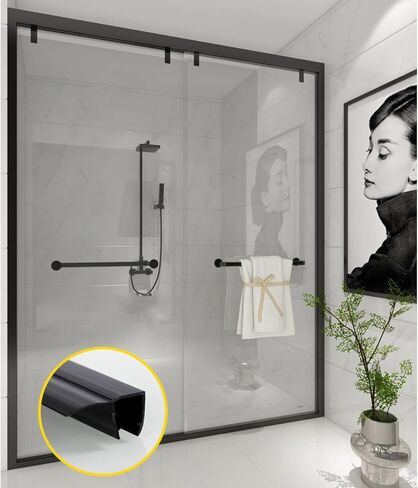 Queenbox 2pcs 19.6in Glass Door Side Seal Strip for 1/4in Glass, F Shape Shower Door Sweep Stop Leaks Create a Water Barrier, Black in Saudi Arabia
