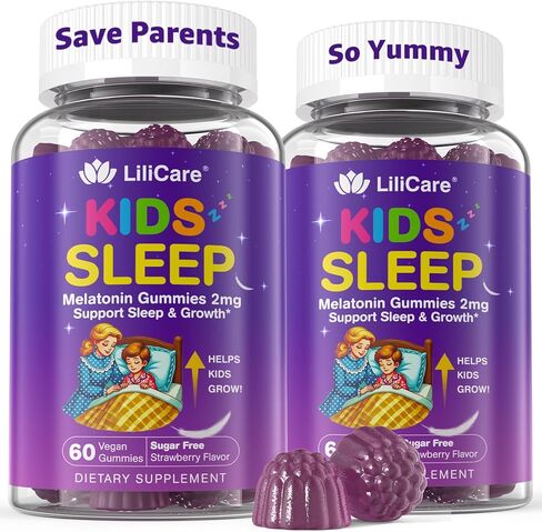 LILICARE Kids Sleep Gummies، علكات الكالسيوم للأطفال + D3، مساعد النوم، علكات أشواغاندا للأطفال، فوسفاتيديل سيرين، إل-ثيانين لتركيز الدماغ، الاسترخاء، مكمل Sweet Dream السحري للأطفال الآباء، عبوتان in Saudi Arabia