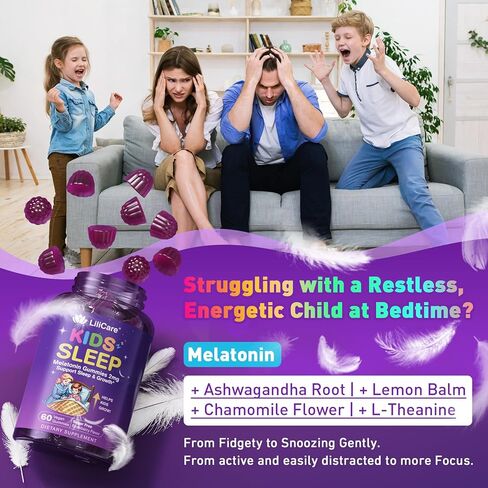 LILICARE Kids Sleep Gummies، علكات الكالسيوم للأطفال + D3، مساعد النوم، علكات أشواغاندا للأطفال، فوسفاتيديل سيرين، إل-ثيانين لتركيز الدماغ، الاسترخاء، مكمل Sweet Dream السحري للأطفال الآباء، عبوتان in Saudi Arabia