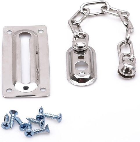 قفل سلسلة 2 قطعة قفل الباب والنافذة مضاد للسرقة من الفولاذ المقاوم للصدأ فضي سلسلة أمان قفل الترباس قفل لوحة حماية الخزانة in Kuwait