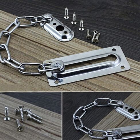 قفل سلسلة 2 قطعة قفل الباب والنافذة مضاد للسرقة من الفولاذ المقاوم للصدأ فضي سلسلة أمان قفل الترباس قفل لوحة حماية الخزانة in Kuwait