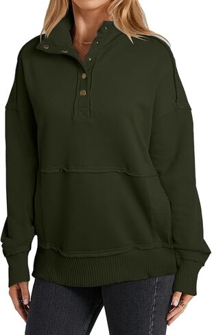 Women Casual Long Sleeve Stand Neck Sweatshirt Button Lightweight Pullover Tops Fall in Saudi Arabia