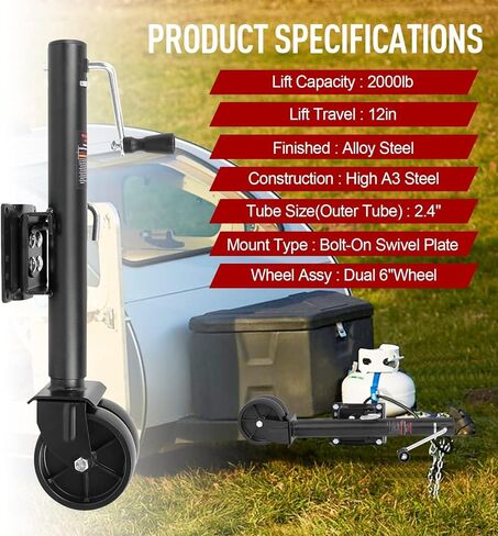 Swivel Boat Trailer Jack, Trailer Jack Wheel 2000Lbs with 6-Inch Double Wheels 12" Vertical Travel with Bolt-On Mounting Hardware in Saudi Arabia