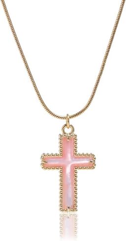 Imohen&Sam Cross Necklace for Women,14K Gold Plated Mother of Pearl Pendant in Saudi Arabia