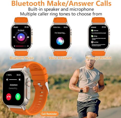 ساعة ذكية للرجال (الرد/إجراء المكالمات)، ساعة ذكية للياقة البدنية مقاس 2.13 بوصة لأجهزة Android وiPhone، مقاومة للماء IP68/100+ أوضاع رياضية/مراقبة معدل ضربات القلب والنوم/عداد الخطى/ساعات للرجال (أسود) in Kuwait