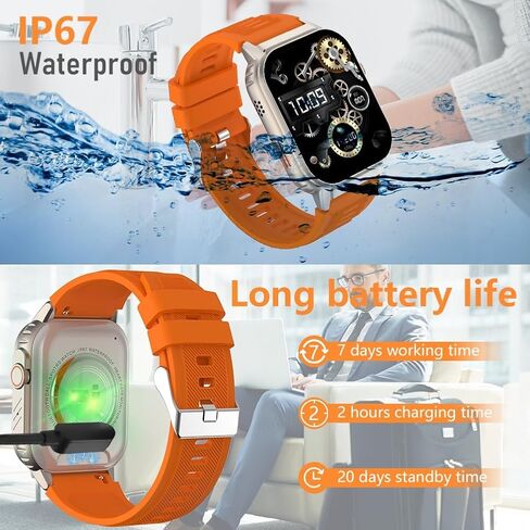 ساعة ذكية للرجال (الرد/إجراء المكالمات)، ساعة ذكية للياقة البدنية مقاس 2.13 بوصة لأجهزة Android وiPhone، مقاومة للماء IP68/100+ أوضاع رياضية/مراقبة معدل ضربات القلب والنوم/عداد الخطى/ساعات للرجال (أسود) in Kuwait