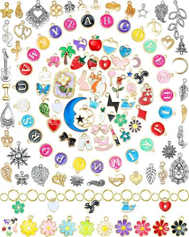 FIVEIZERO 216PCS Bracelet Charms for Jewelry Making – Assorted Gold & Silver Metal Enamel Pendants with Jump Rings for Necklaces, Earrings & DIY Jewelry Crafts(Mixed Color) in Saudi Arabia