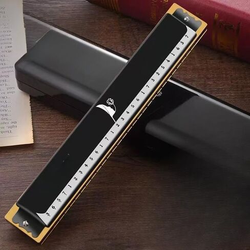 Professional Double-Row Harmonica 28-Hole Tremolo - Polished Metal Finish with Brass Reeds and Storage Case for Musicians and Students in Saudi Arabia