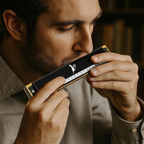 Professional Double-Row Harmonica 28-Hole Tremolo - Polished Metal Finish with Brass Reeds and Storage Case for Musicians and Students in Saudi Arabia