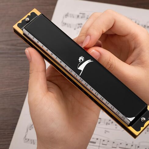 Professional Double-Row Harmonica 28-Hole Tremolo - Polished Metal Finish with Brass Reeds and Storage Case for Musicians and Students in Saudi Arabia