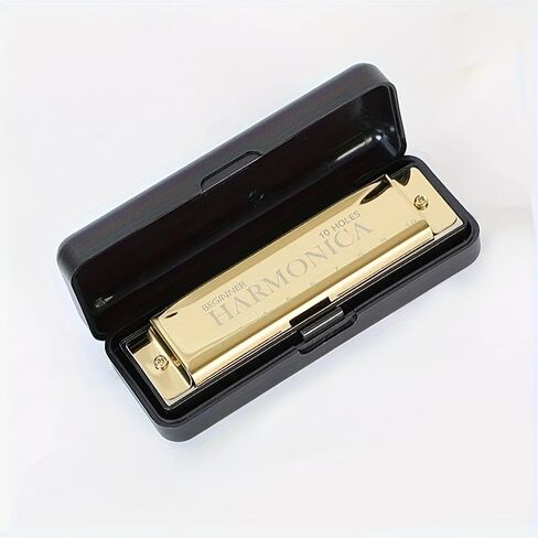 10-Hole C Key Beginner Harmonica Set with Case, Cleaning Cloth & Manual, Professional Blues Harmonica Mouth Organ for Adults & Kids, Portable Musical Instrument Gift (Black [Free Box + Instructions]) in Saudi Arabia