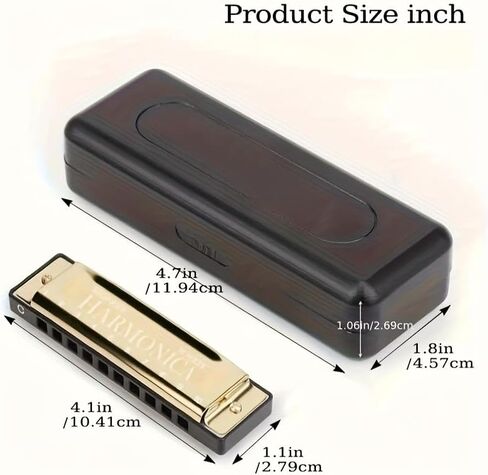 10-Hole C Key Beginner Harmonica Set with Case, Cleaning Cloth & Manual, Professional Blues Harmonica Mouth Organ for Adults & Kids, Portable Musical Instrument Gift (Black [Free Box + Instructions]) in Saudi Arabia