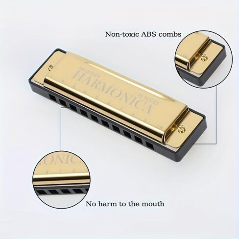 10-Hole C Key Beginner Harmonica Set with Case, Cleaning Cloth & Manual, Professional Blues Harmonica Mouth Organ for Adults & Kids, Portable Musical Instrument Gift (Black [Free Box + Instructions]) in Saudi Arabia